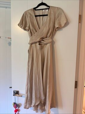 Women's High-Low Wrap Dress in Beige
